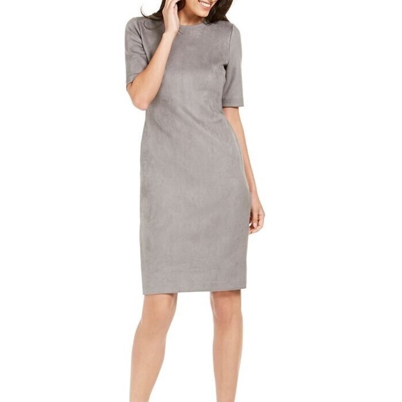 Anne Klein Dresses & Skirts - Anne Klein Women's Gray Faux Suede/Felt Midi  Sheath Dress